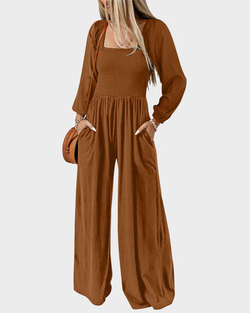 Casual Square Neck Wide-Leg Jumpsuit