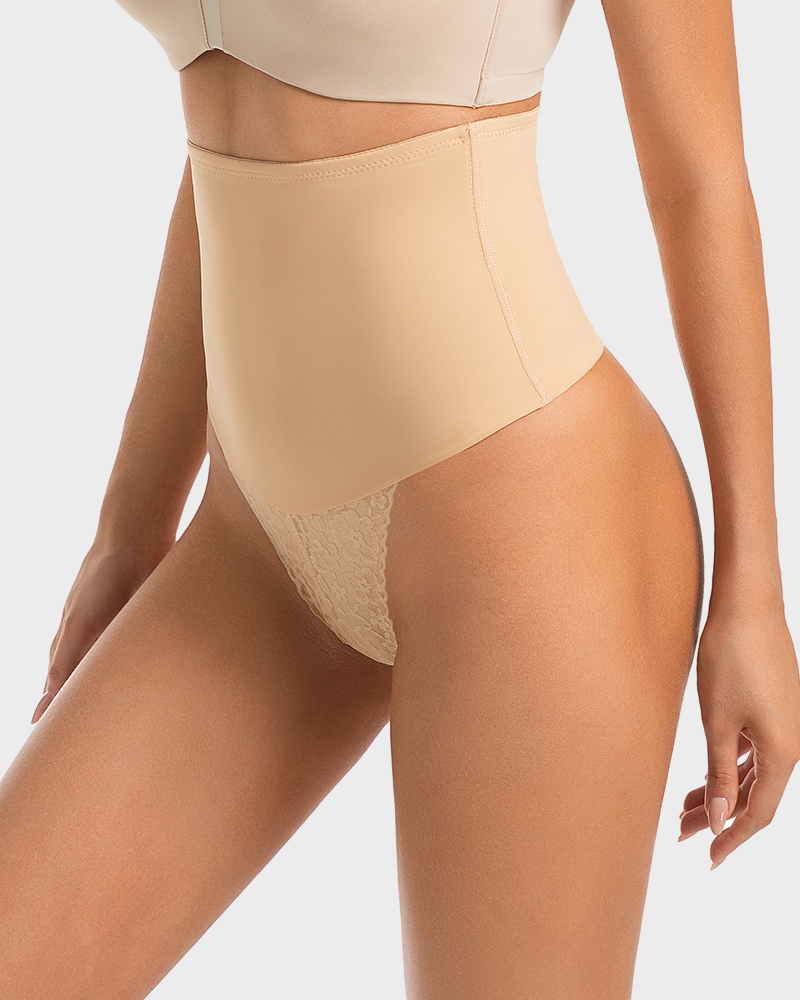 High-Waisted Seamless Lace Sculpt Shapewear Thong (2 Pack)