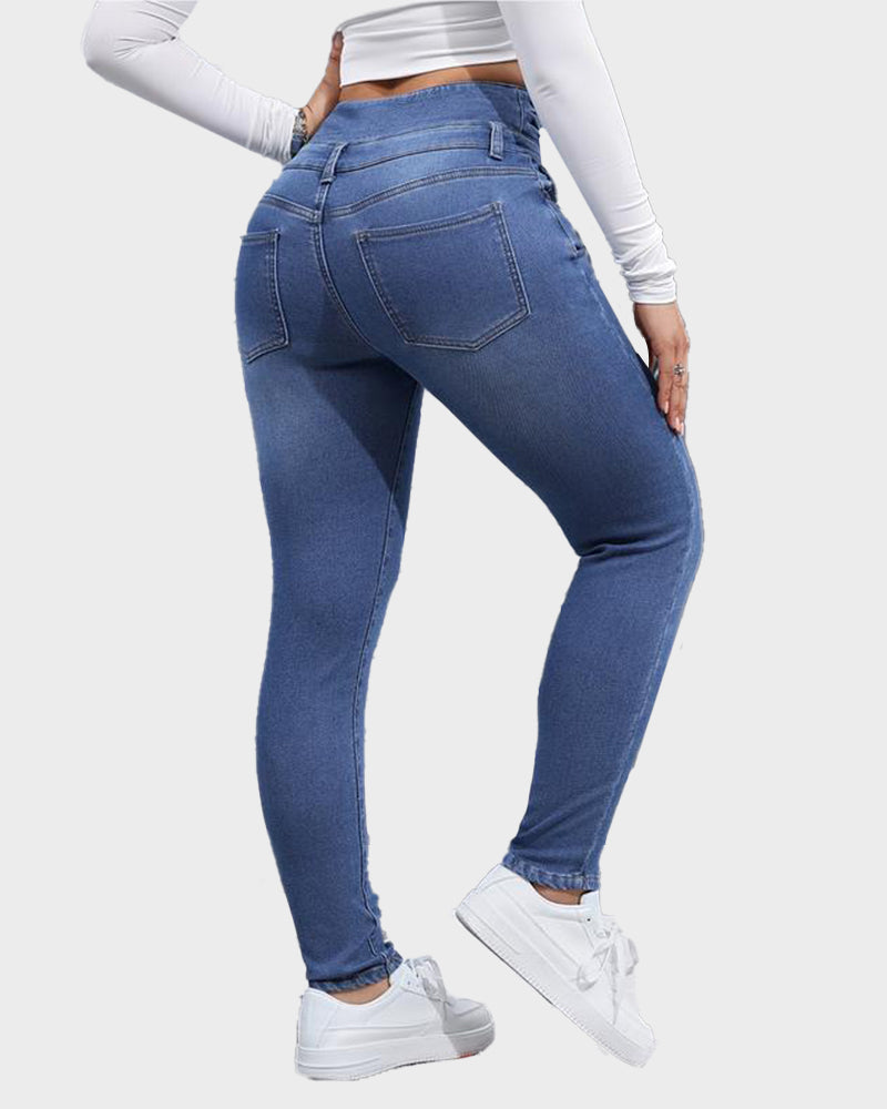 High Waist Fleece-Lined Denim Jeans