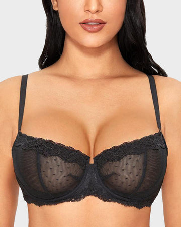 Lace Underwire Unlined Sheer Demi Balconette Bra